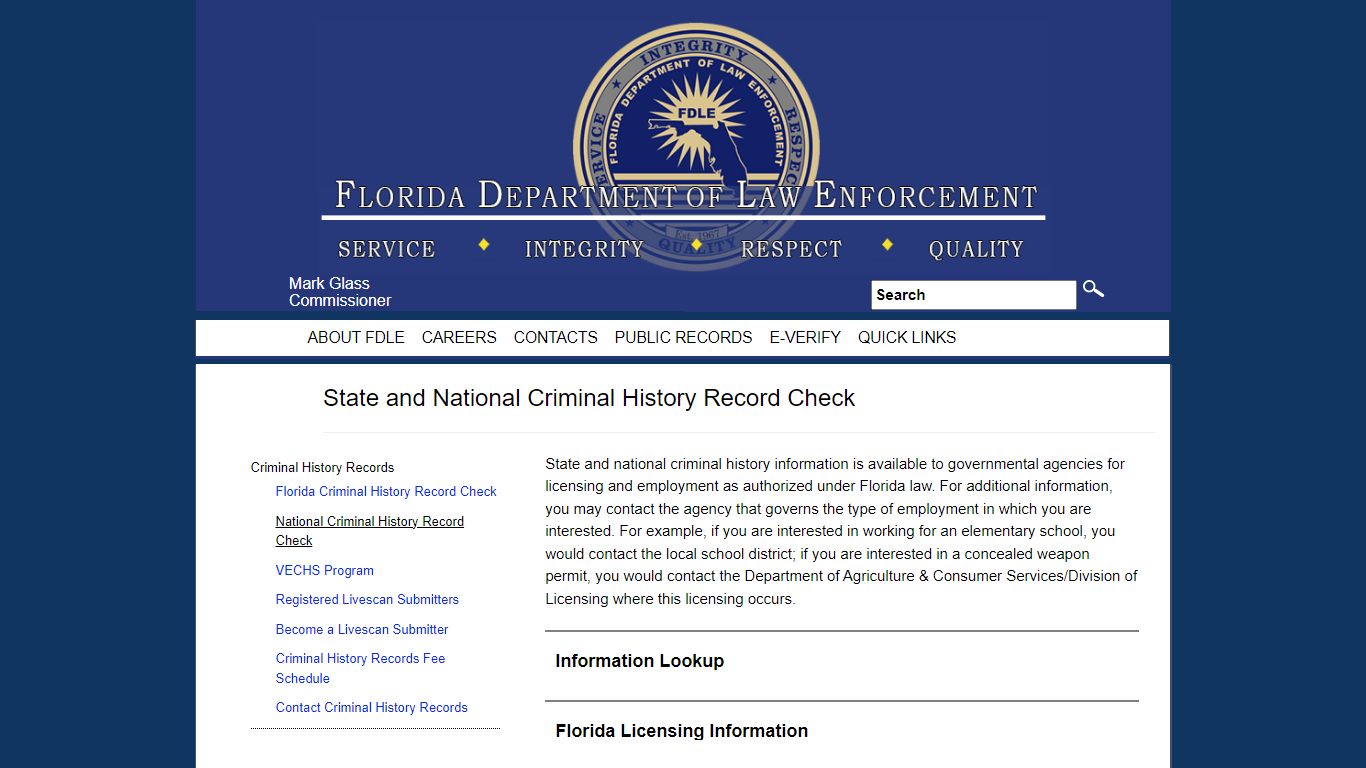 State and National Criminal History Record Check
